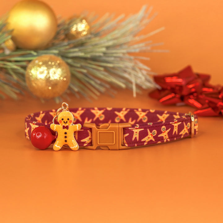 The Perfect Gingerman - Burgundy Gingerbread Man Christmas Cat Collar