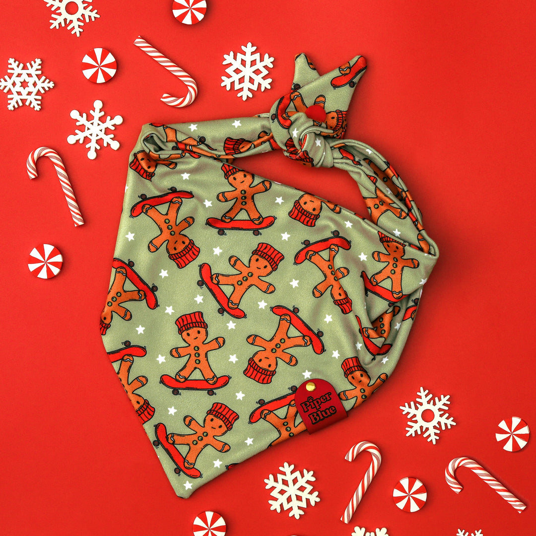 Gnarly Ginger - Skateboarding Gingerbread Man Christmas Dog Bandana