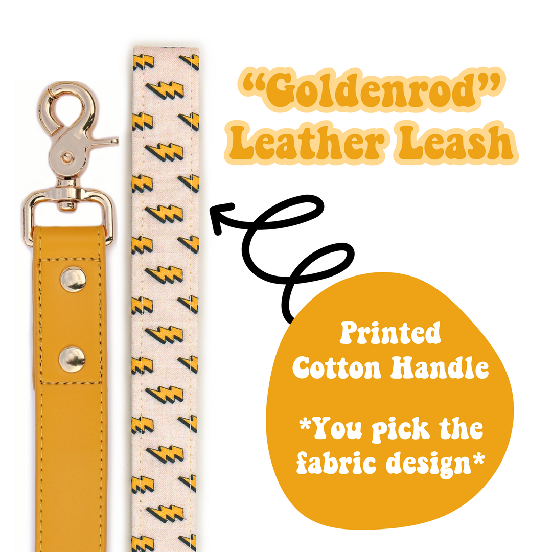 "Goldenrod" Leather Leash with Cotton Patterned Handle