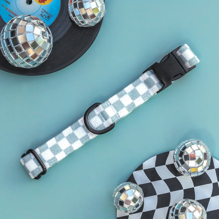 Kickin’ It - Gray Blue Checkered Dog Collar