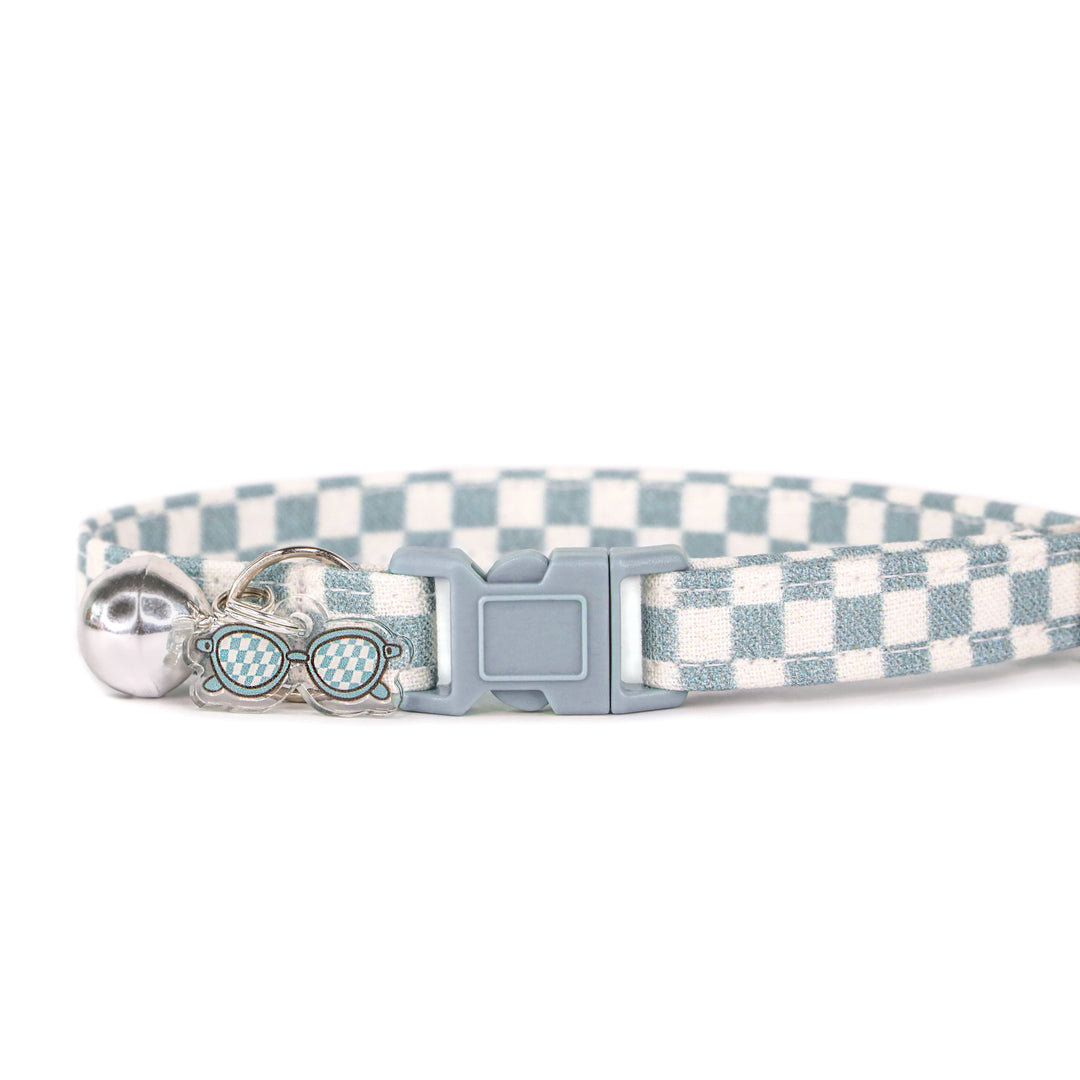 Kickin’ It - Gray Blue Checkered Cat Collar