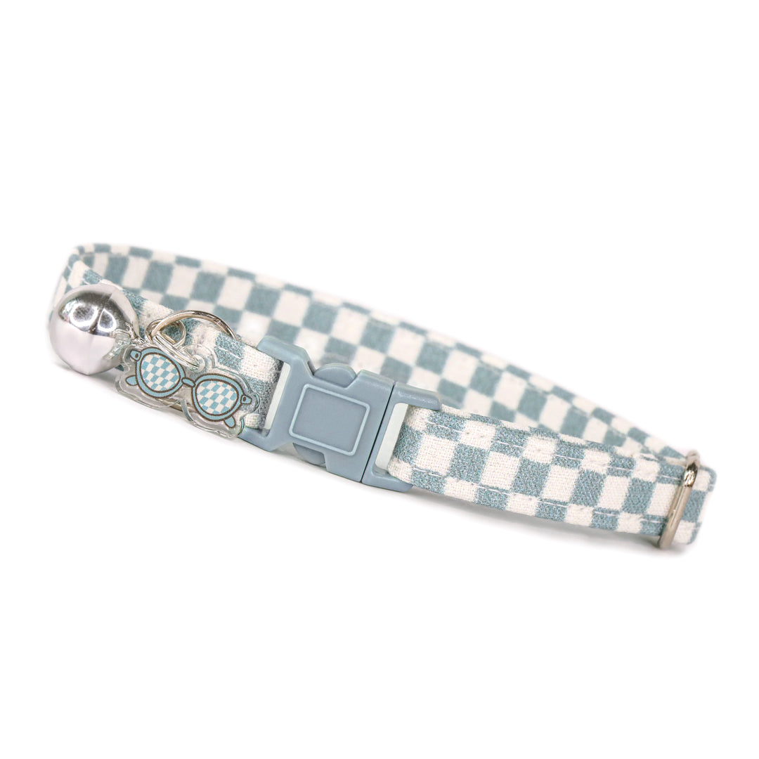 Kickin’ It - Gray Blue Checkered Cat Collar