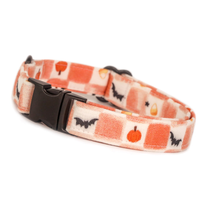 Spooktacular - Orange Checkered Halloween Dog Collar