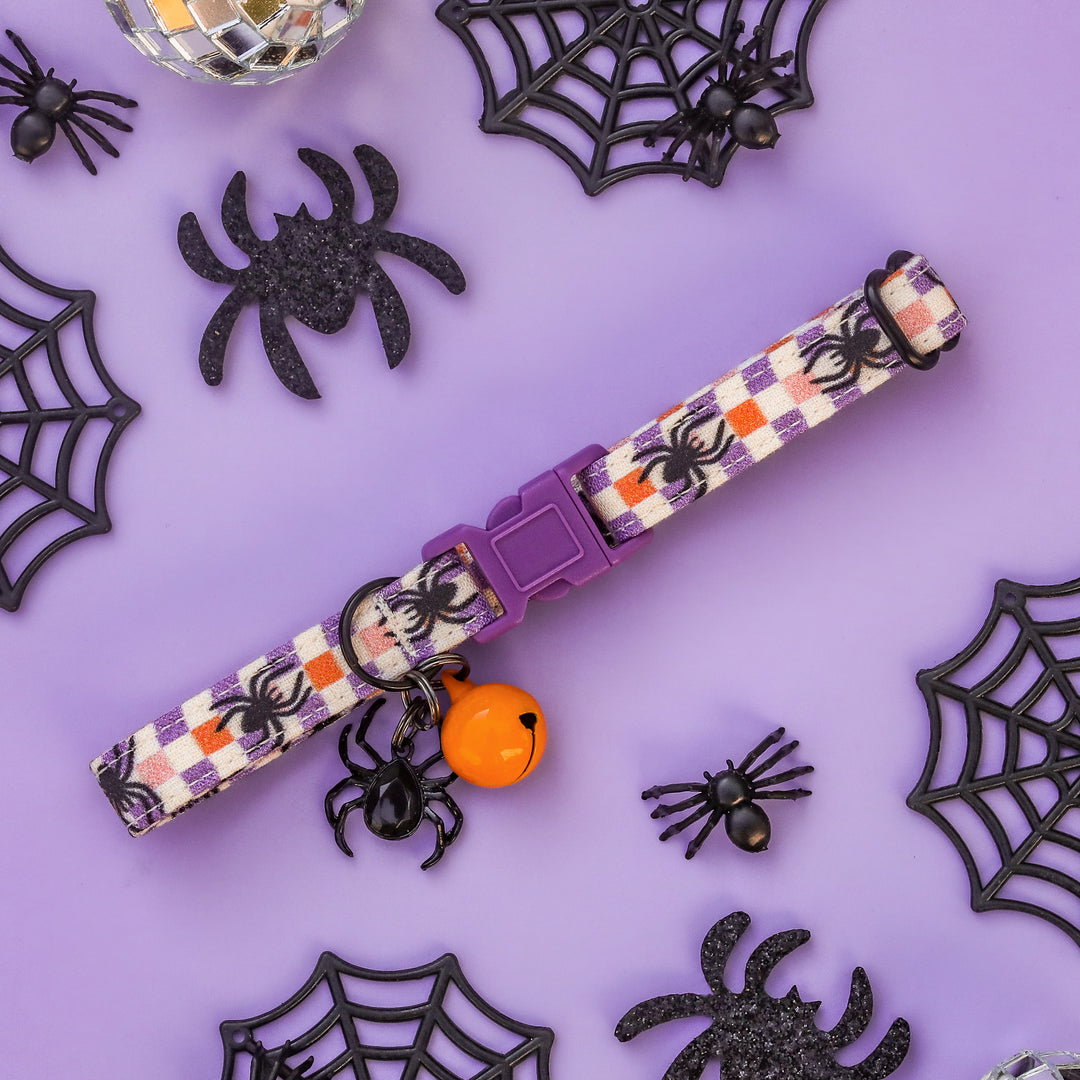 Legs For Days - Groovy Checkered Spider Halloween Cat Collar