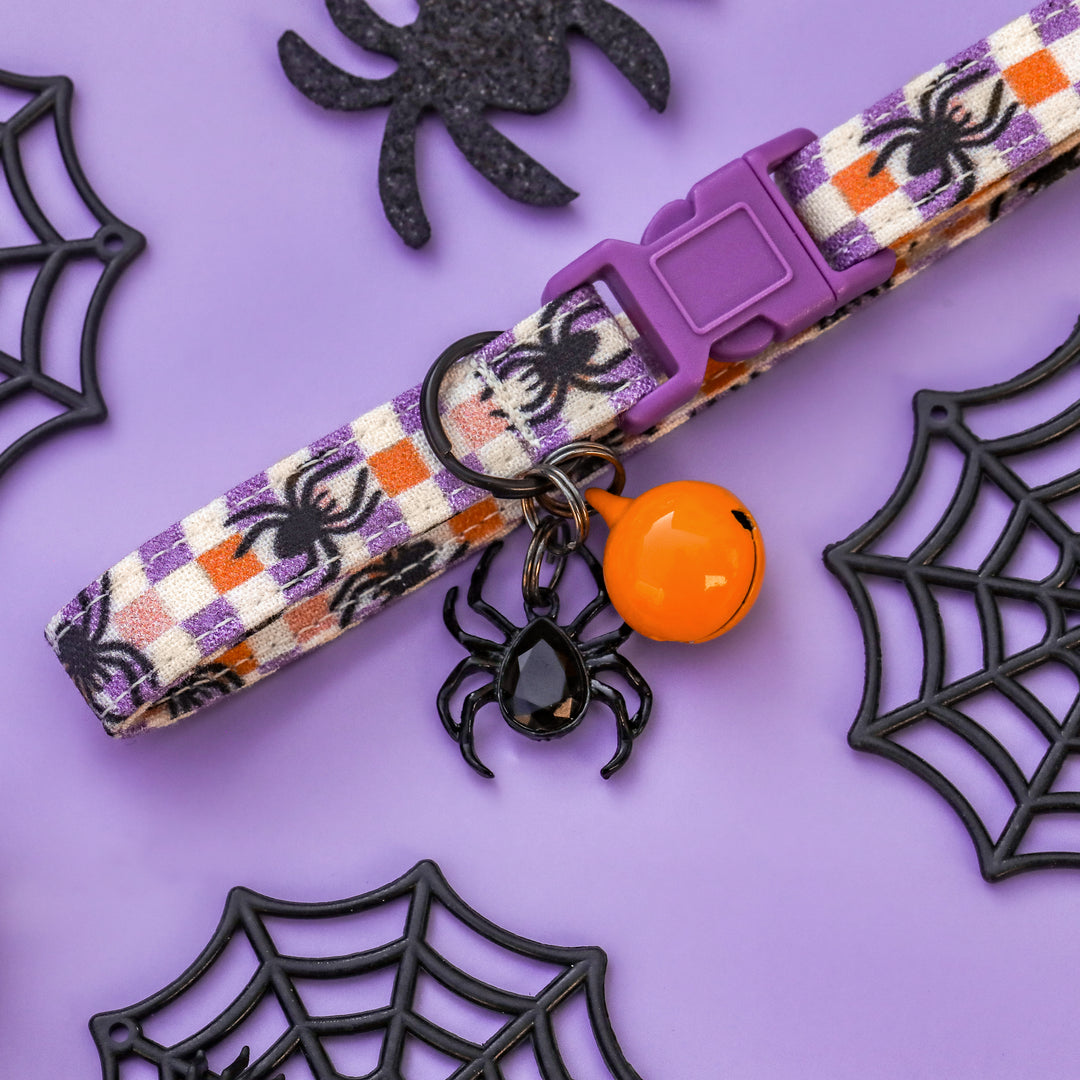 Legs For Days - Groovy Checkered Spider Halloween Cat Collar