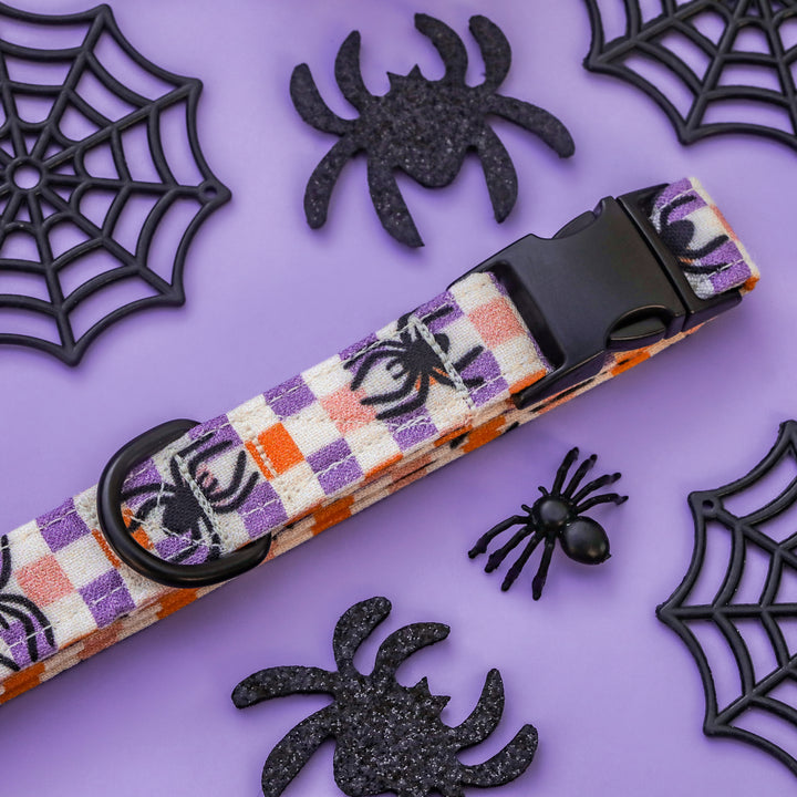 Legs For Days - Groovy Checkered Spider Halloween Dog Collar