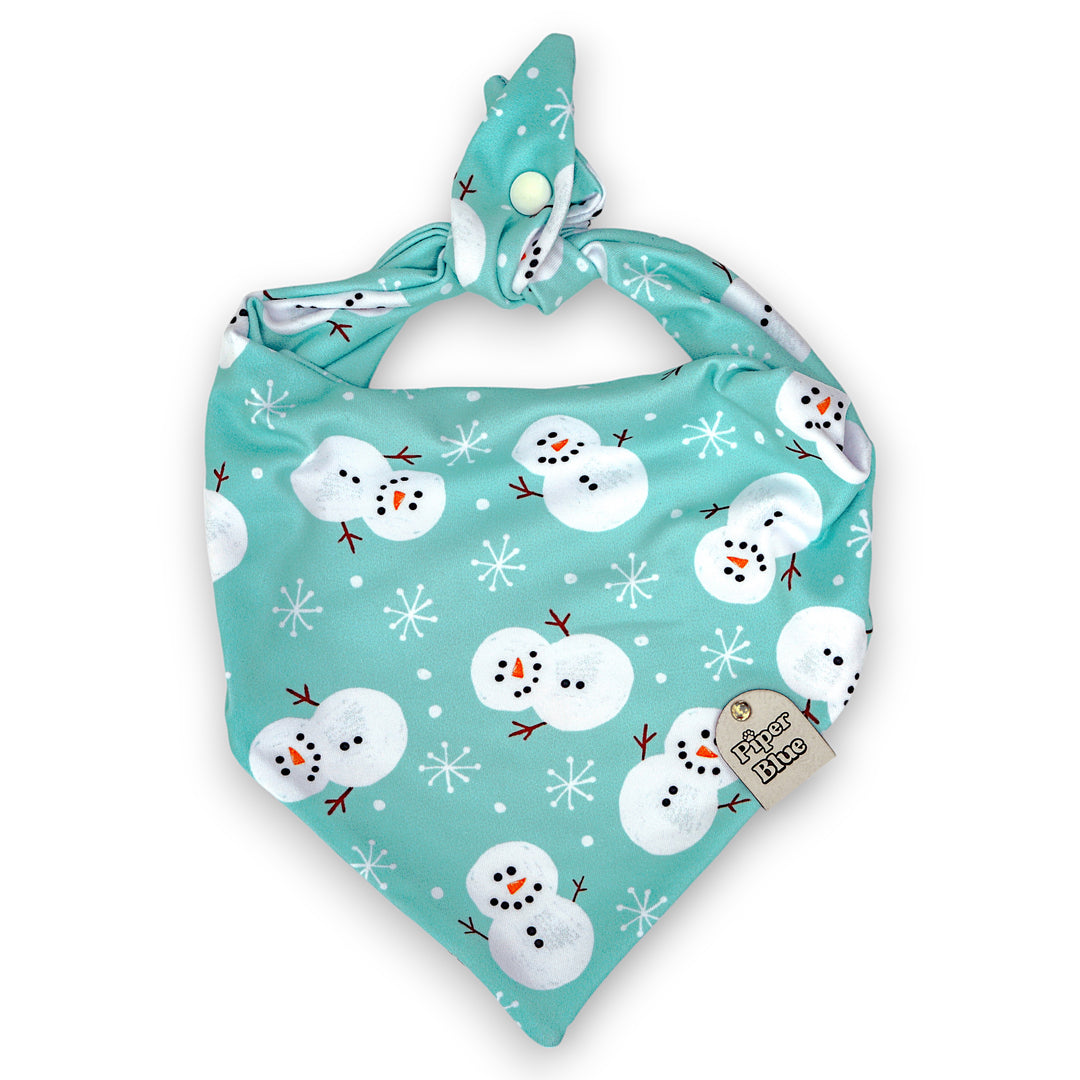 Let It Snow - Blue Winter Snowman Dog Bandana