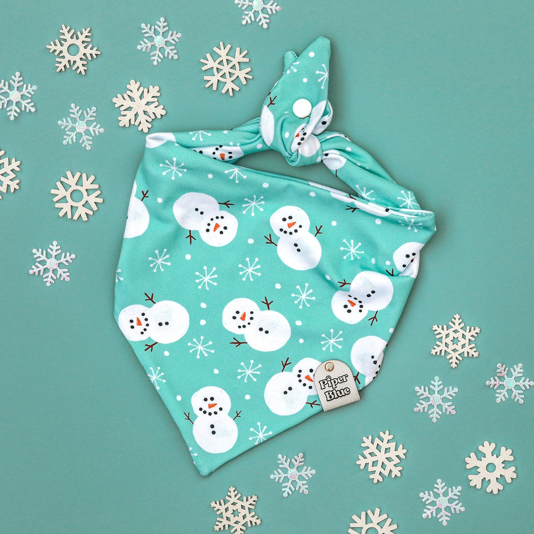 Let It Snow - Blue Winter Snowman Dog Bandana