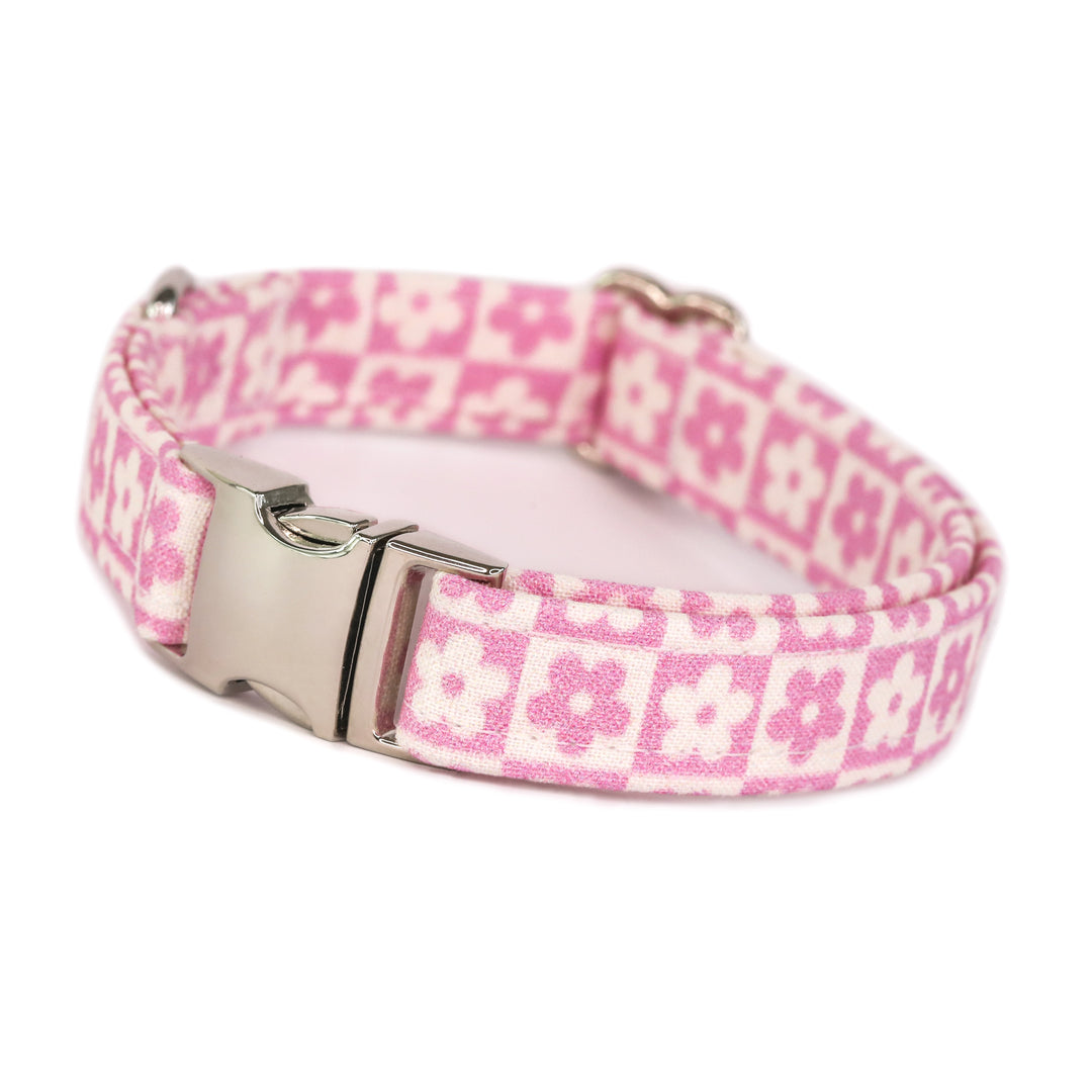 Pushing Daisies - Lilac Checkered Daisy Dog Collar