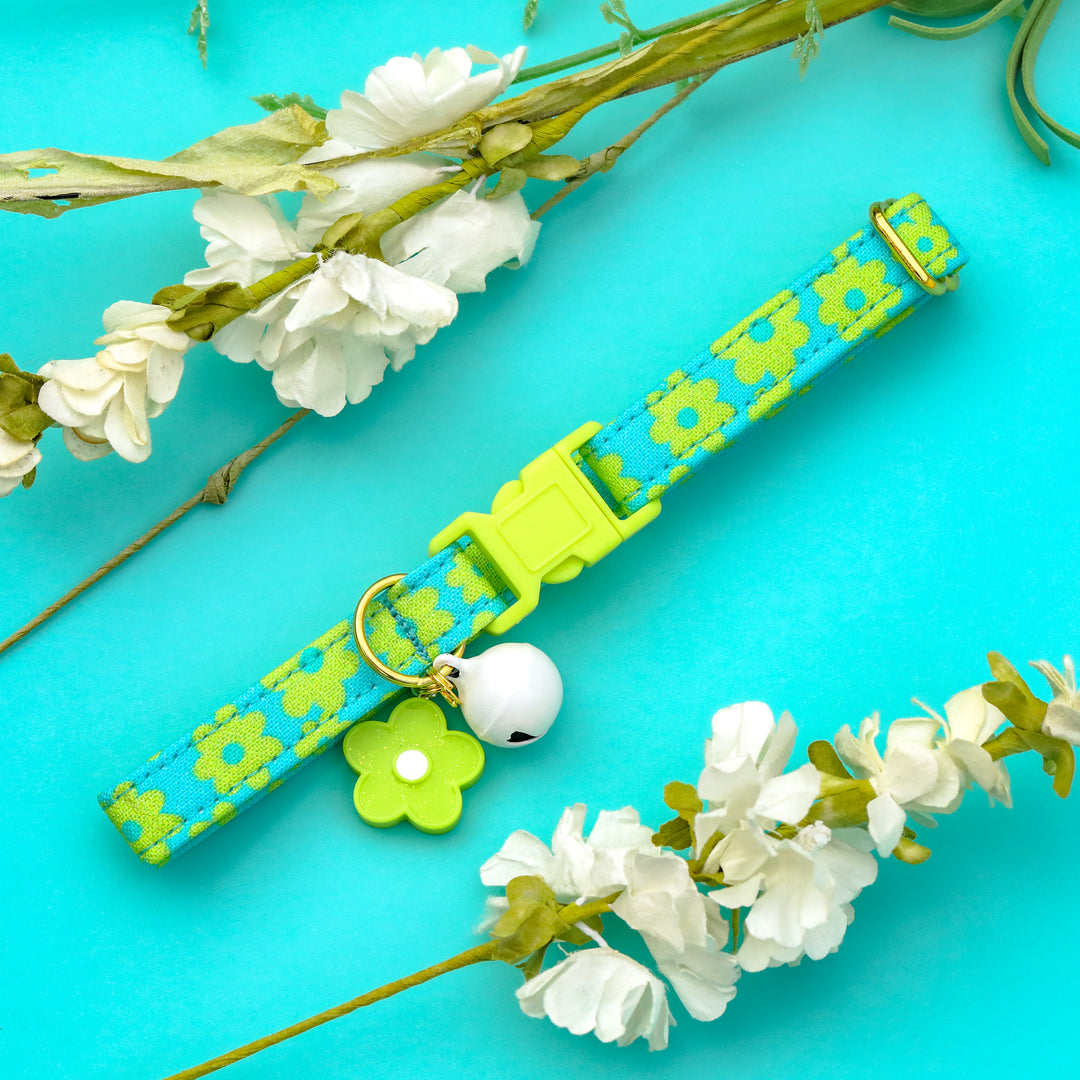 Lizzie - Lime Green Daisy Cat Collar