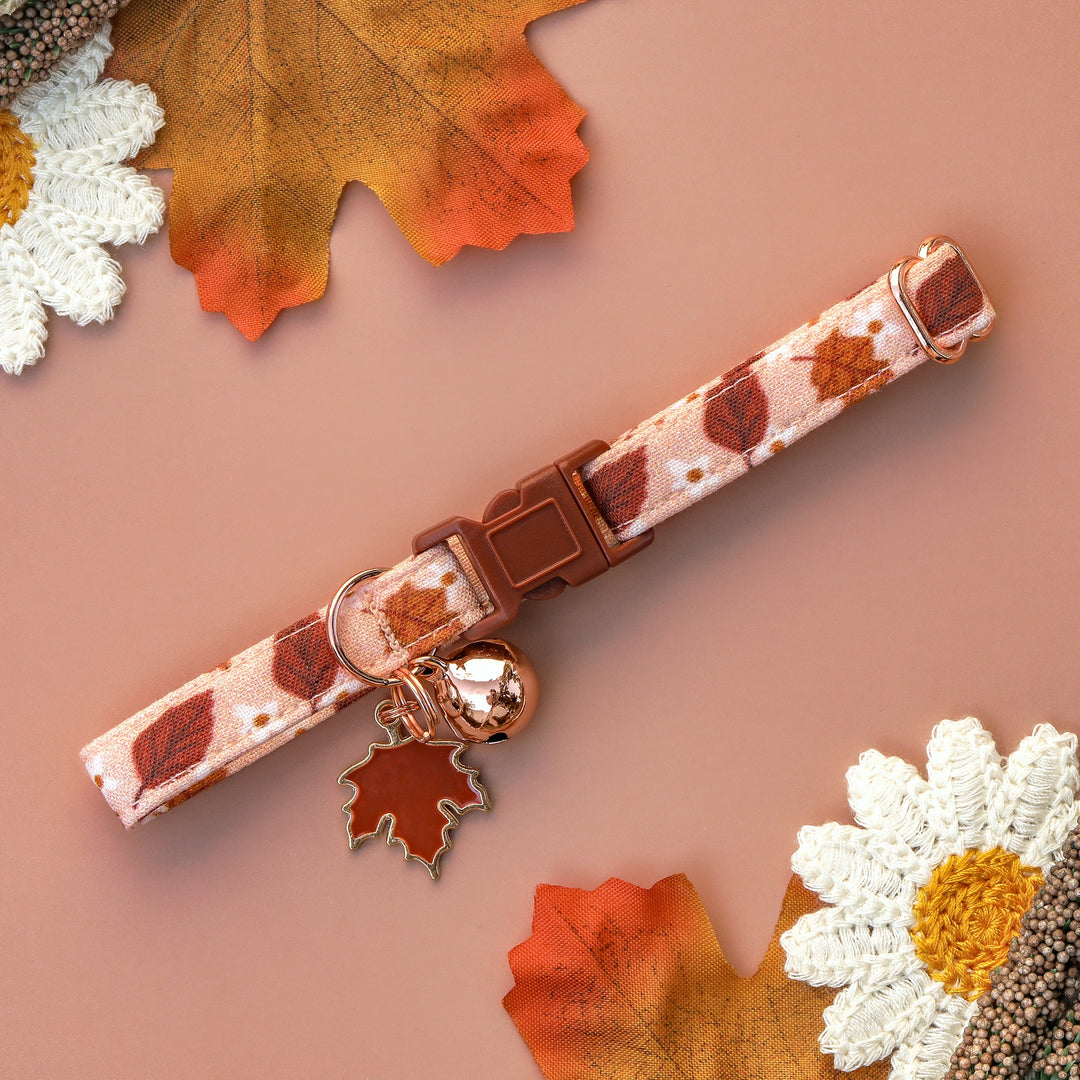 Maple - Peach Fall Leaf and Daisy Cat Collar