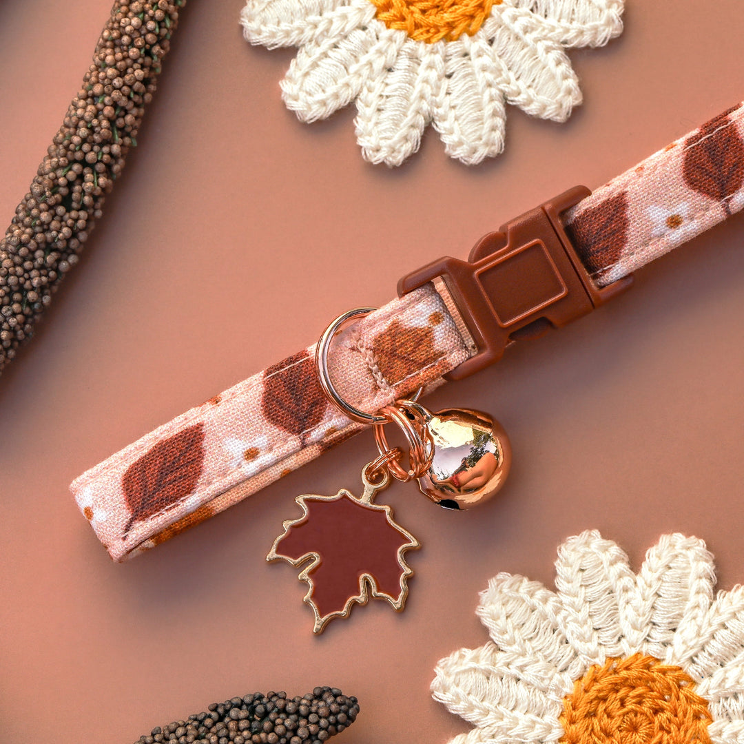 Maple - Peach Fall Leaf and Daisy Cat Collar