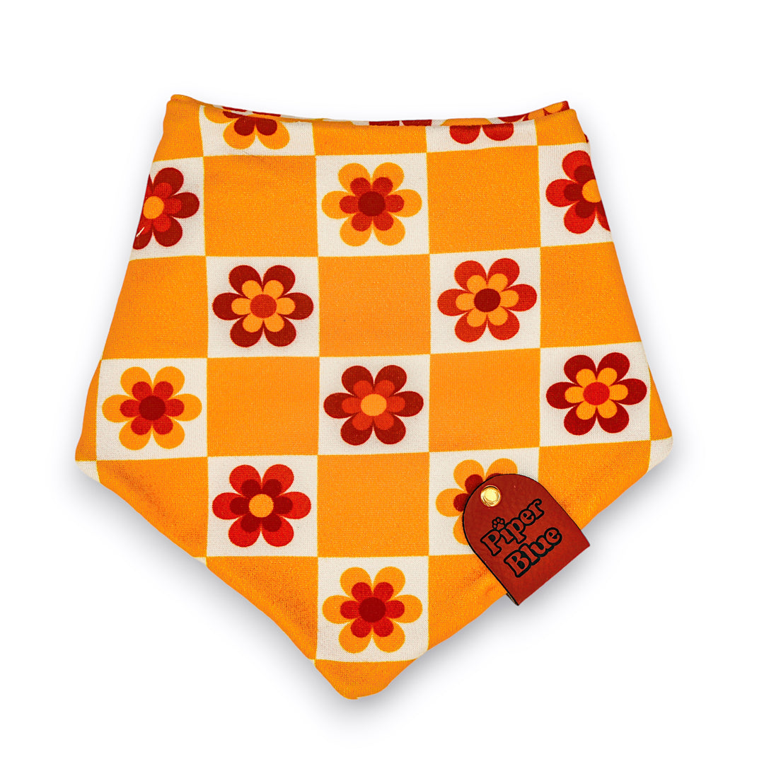 Marigold - Red and Gold Daisy Floral Checkered Fall Pet Bandana