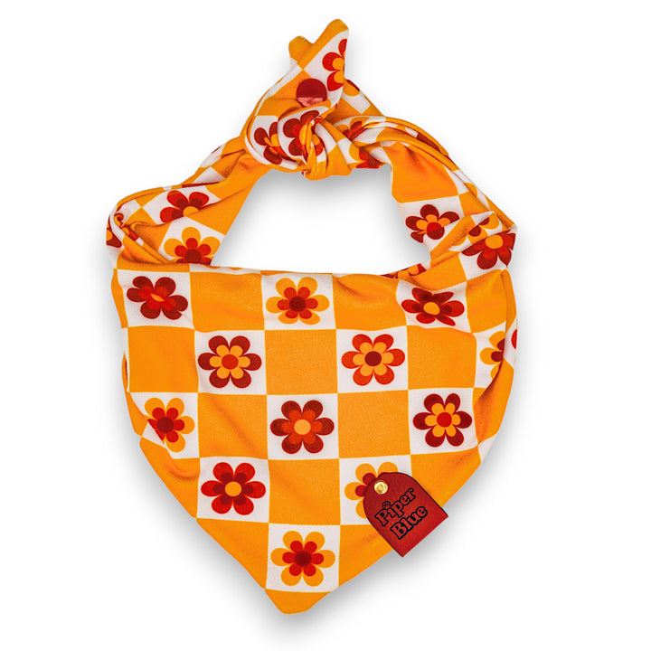 Marigold - Red and Gold Daisy Floral Checkered Fall Pet Bandana