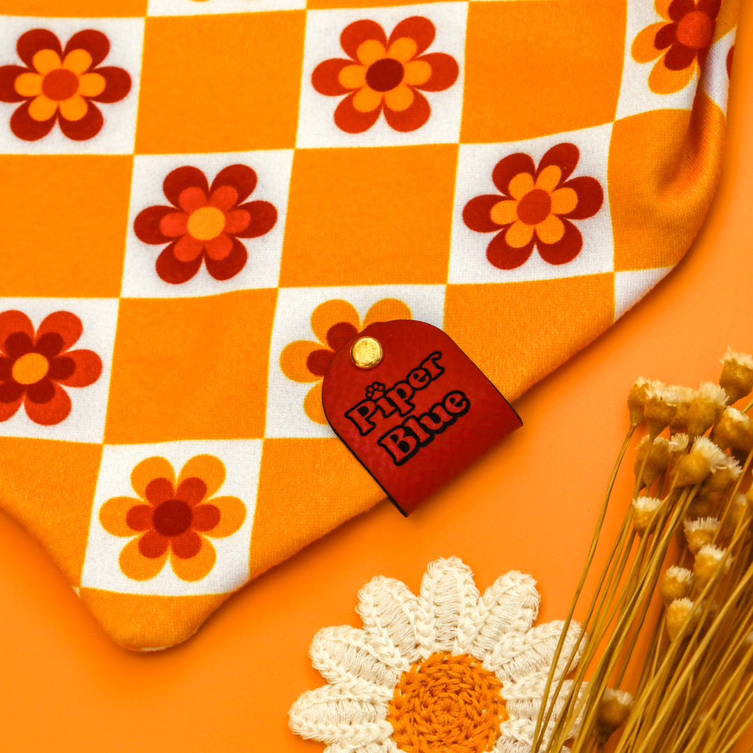 Marigold - Red and Gold Daisy Floral Checkered Fall Pet Bandana