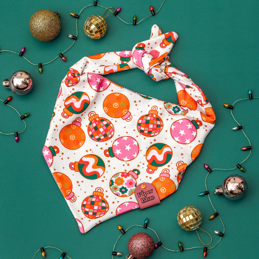 Merry And Bright - 70s Retro Christmas Ornaments Dog Bandana