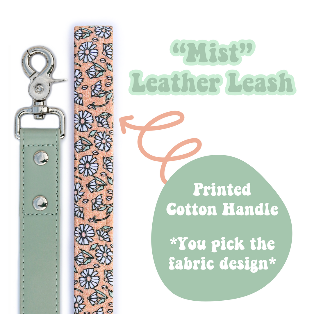 "Mist" Leather Leash with Cotton Patterned Handle