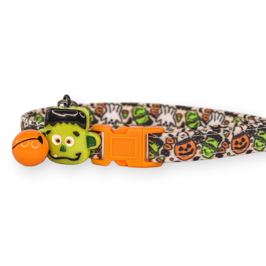 Monster Mash - Jack-O-Lantern and Frankenstein Halloween Cat Collar