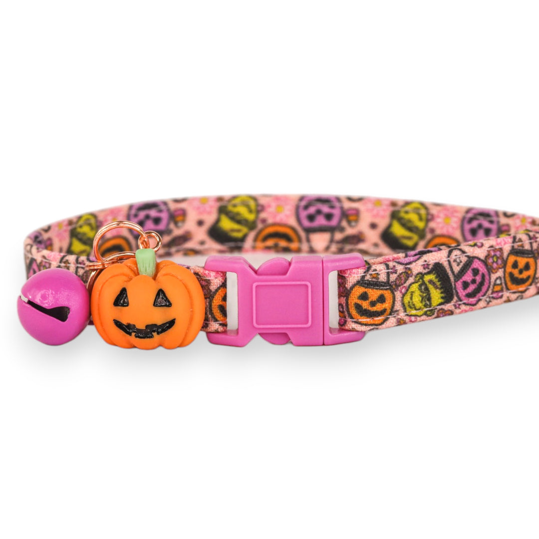 Monster Mash - Pink Jack-O-Lantern and Frankenstein Halloween Cat Collar