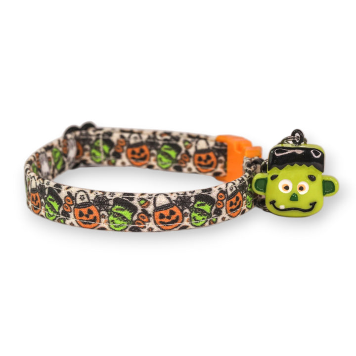 Monster Mash - Jack-O-Lantern and Frankenstein Halloween Cat Collar