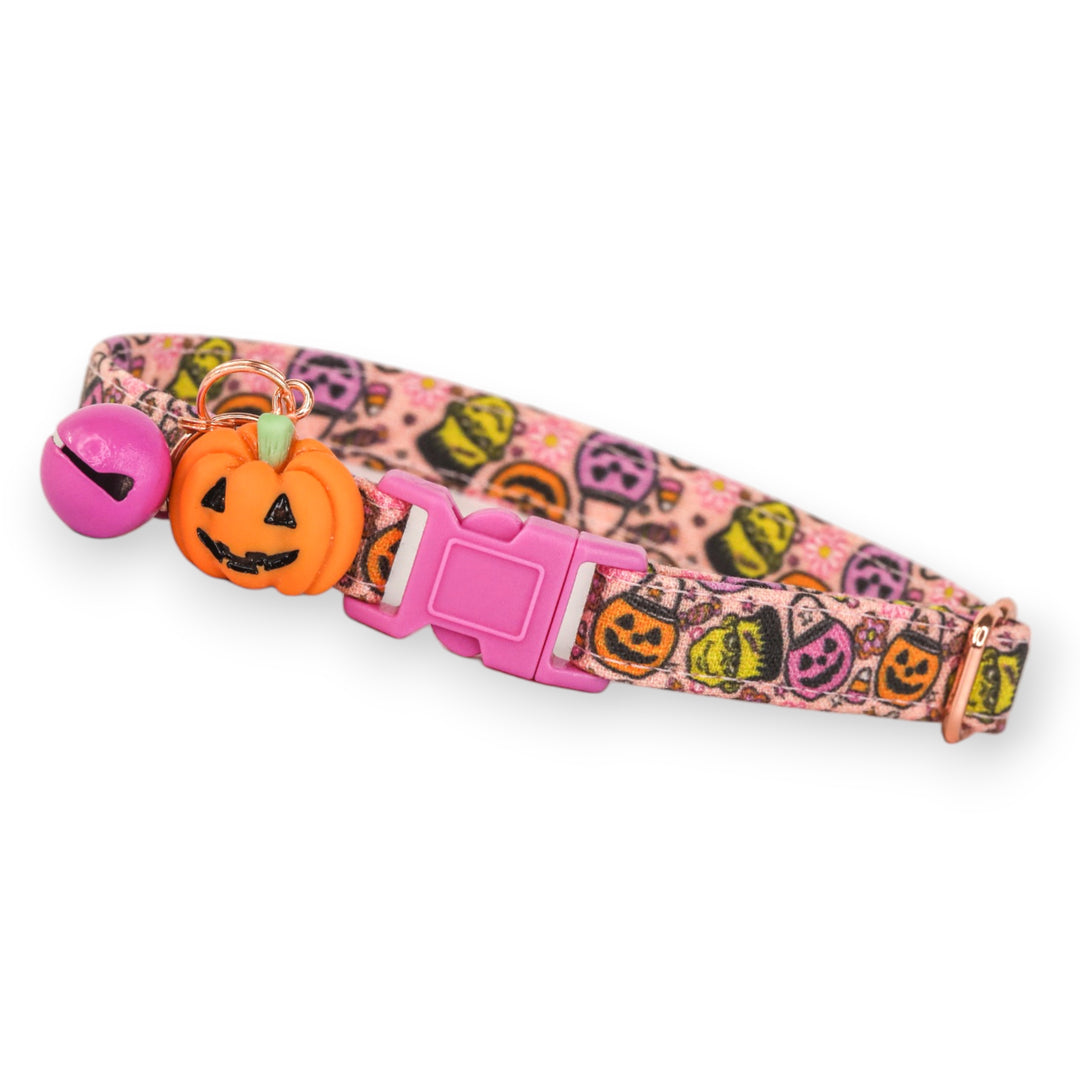 Monster Mash - Pink Jack-O-Lantern and Frankenstein Halloween Cat Collar