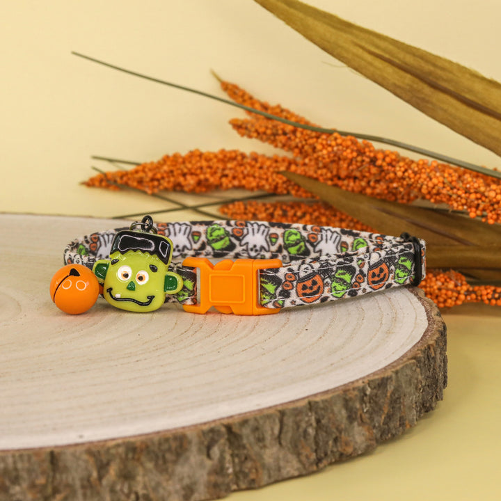 Monster Mash - Jack-O-Lantern and Frankenstein Halloween Cat Collar