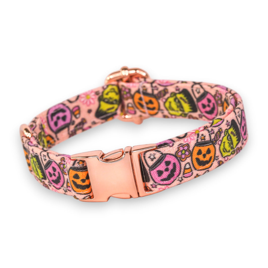 Monster Mash - Pink Jack-O-Lantern Halloween Dog Collar