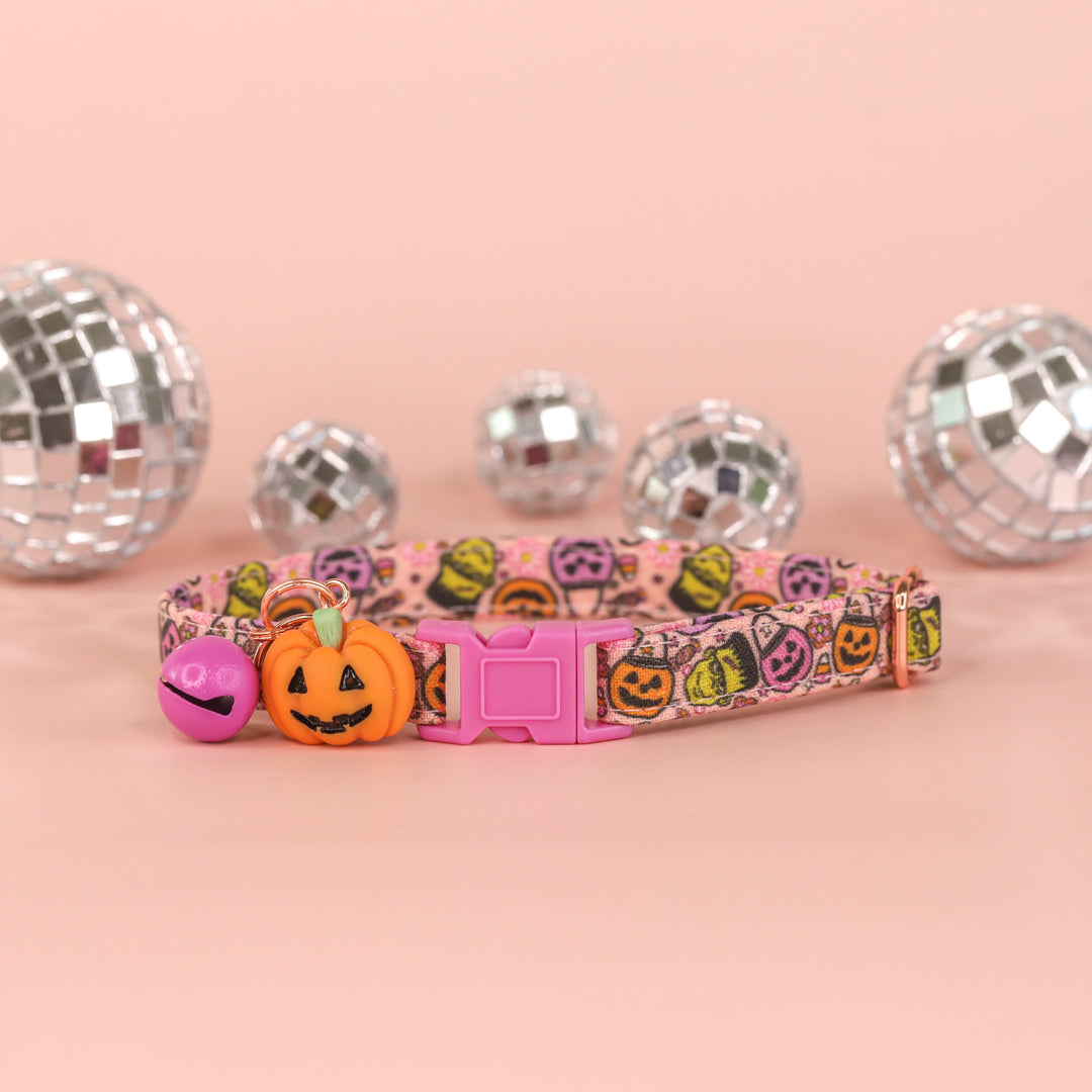 Monster Mash - Pink Jack-O-Lantern and Frankenstein Halloween Cat Collar