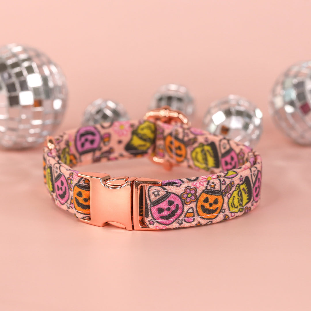 Monster Mash - Pink Jack-O-Lantern Halloween Dog Collar