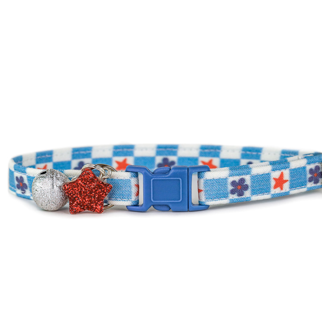 Paw-ty in the USA - Blue Checkered Patriotic Cat Collar