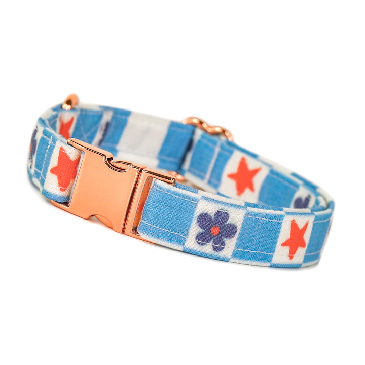 Paw-ty in the USA - Blue Checkered Patriotic Dog Collar