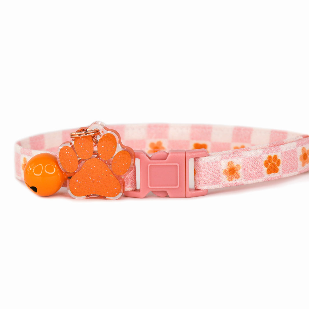 Put Your Best Paw Forward - Light Pink Checkered Cat Collar