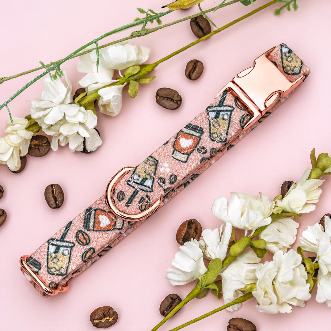 Love You Latte - Pink Coffee Dog Collar