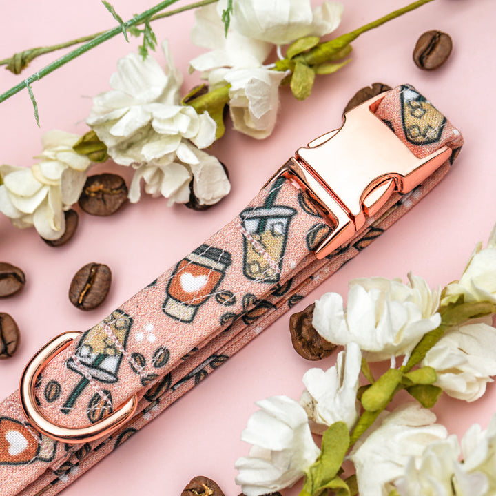 Love You Latte - Pink Coffee Dog Collar