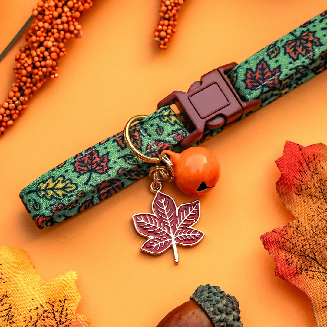 Rake It Up - Green Fall Leaves Cat Collar