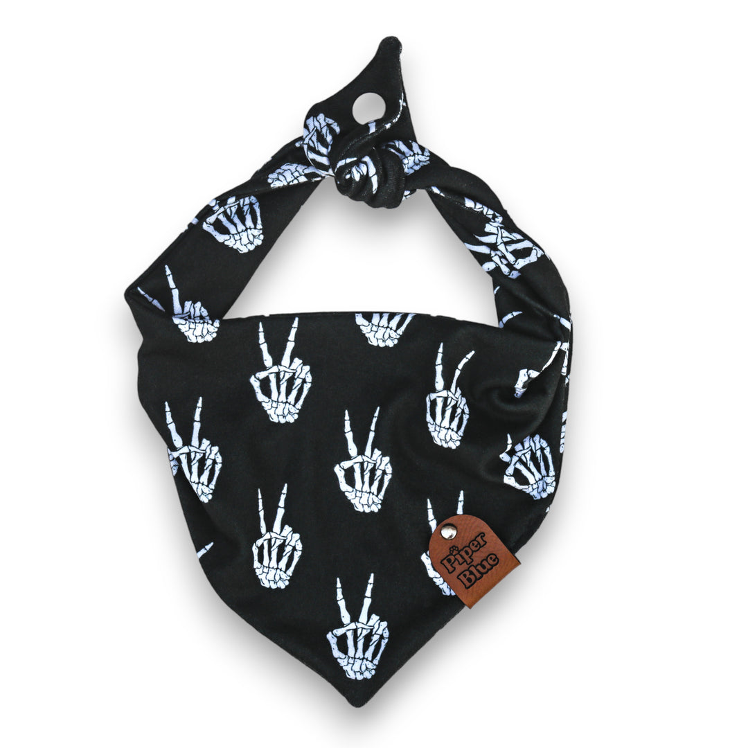 Rest In Peace - Groovy Skeleton Peace Sign Halloween Pet Bandana