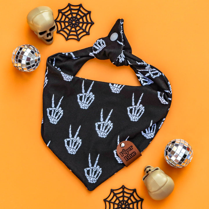 Rest In Peace - Groovy Skeleton Peace Sign Halloween Pet Bandana