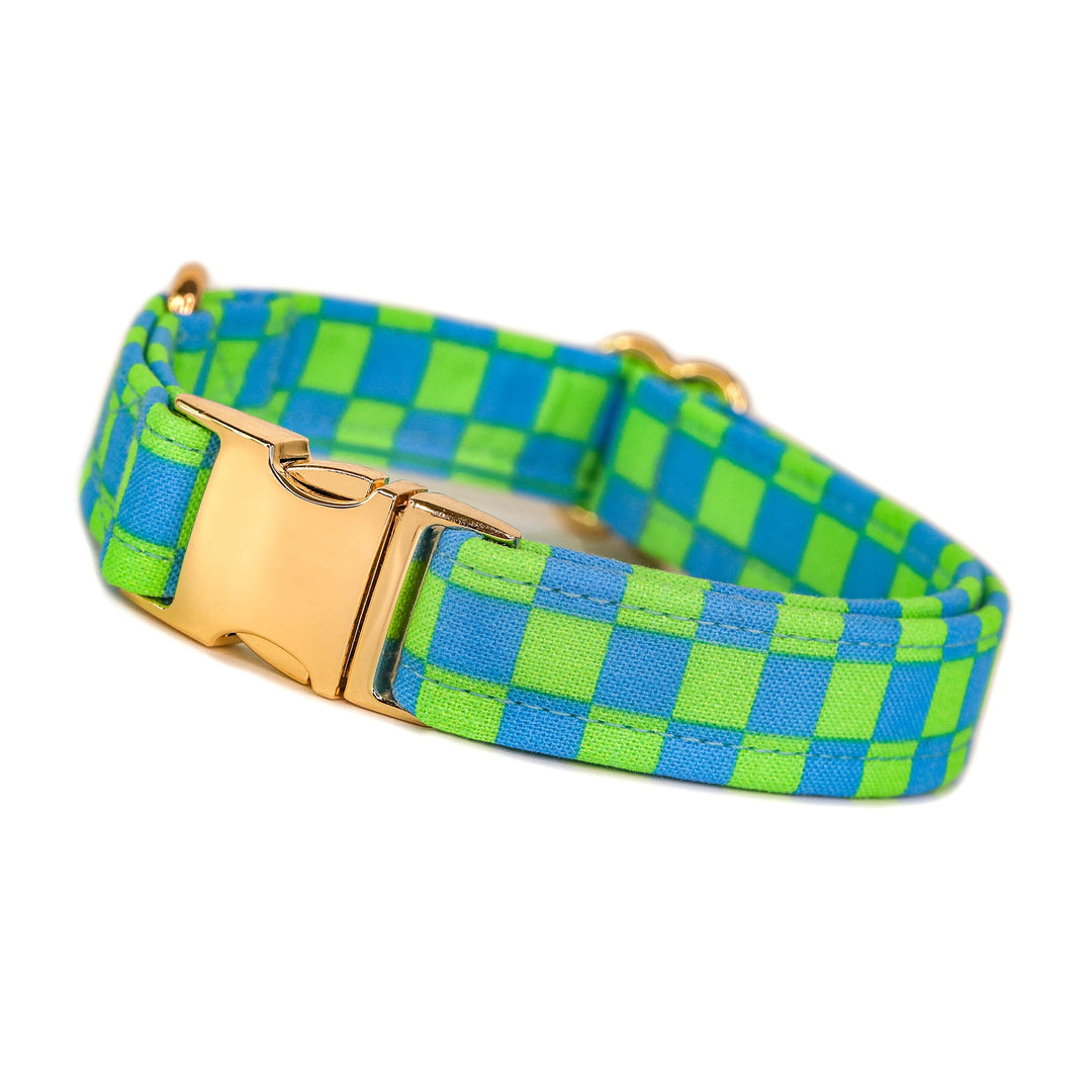 SK8R BOI - Green & Blue Checkered Dog Collar