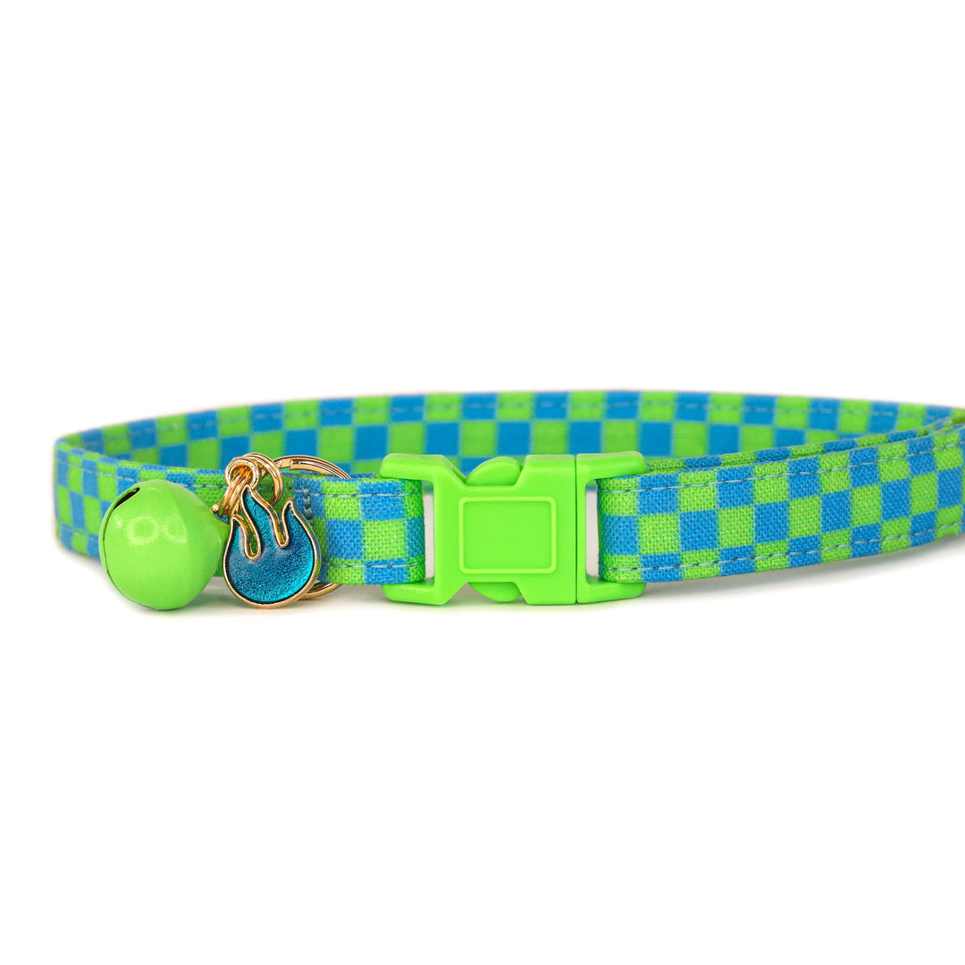 SK8R BOI - Green & Blue Checkered Cat Collar