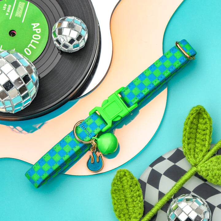 SK8R BOI - Green & Blue Checkered Cat Collar