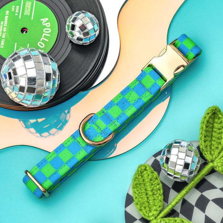 SK8R BOI - Green & Blue Checkered Dog Collar