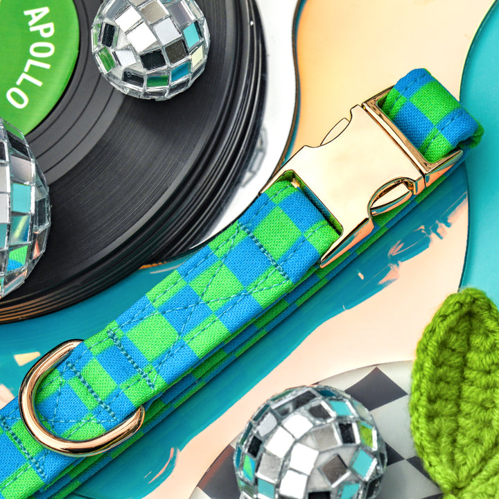 SK8R BOI - Green & Blue Checkered Dog Collar