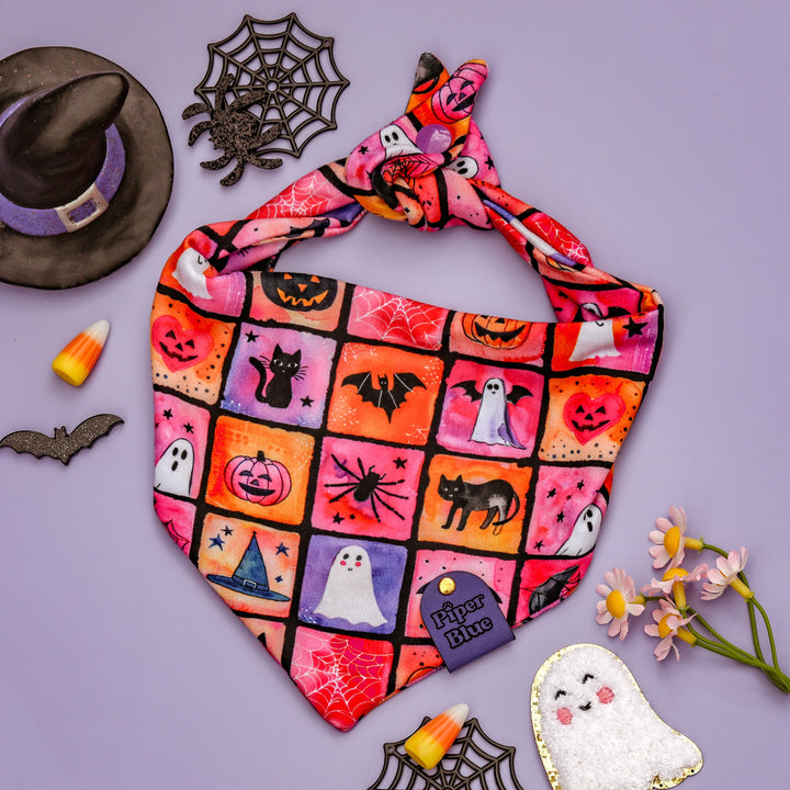 Spellbound - Pink and Purple Witchy Checkered Halloween Pet Bandana