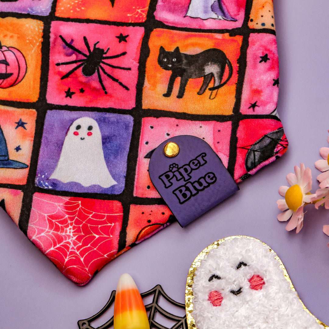 Spellbound - Pink and Purple Witchy Checkered Halloween Pet Bandana