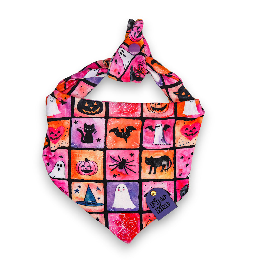 Spellbound - Pink and Purple Witchy Checkered Halloween Pet Bandana