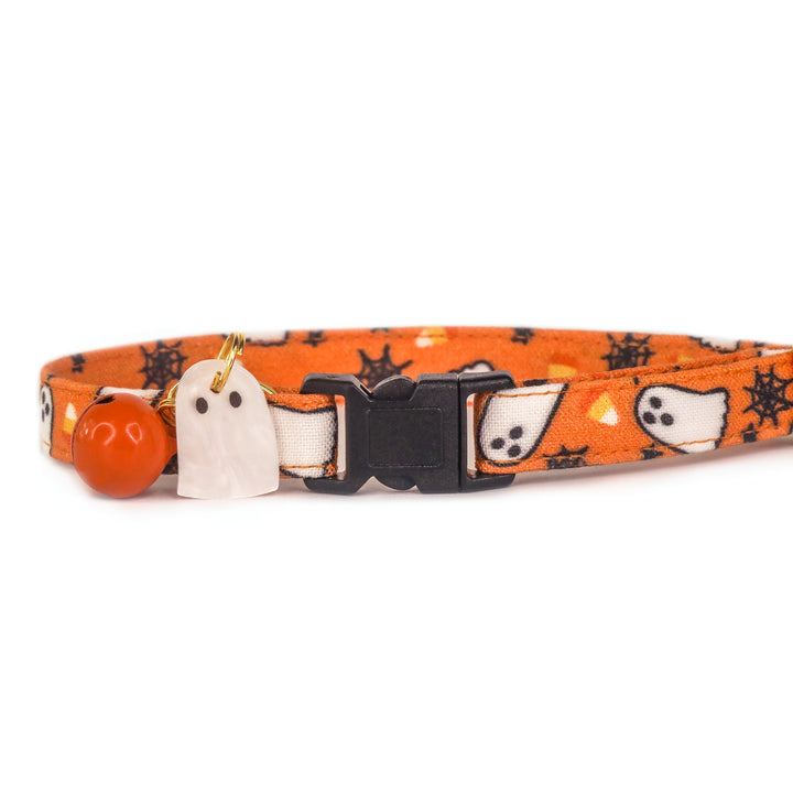 Spooked Out - Orange Ghost Halloween Cat Collar