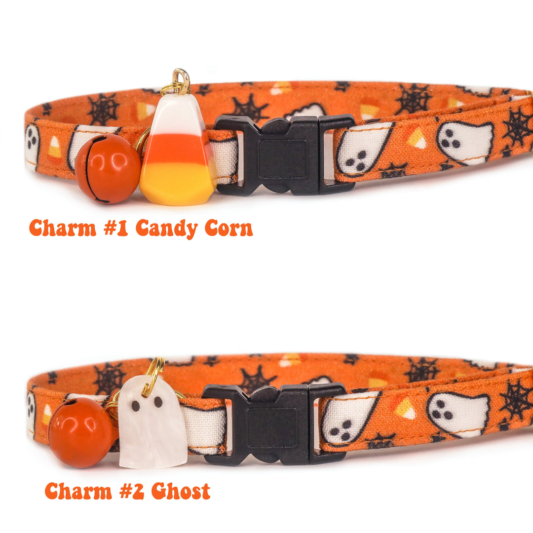 Spooked Out - Orange Ghost Halloween Cat Collar