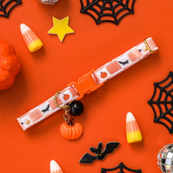 Spooktacular - Orange Checkered Halloween Cat Collar