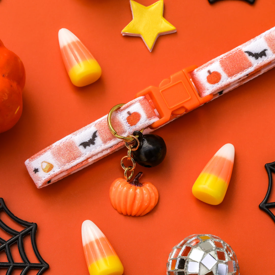 Spooktacular - Orange Checkered Halloween Cat Collar