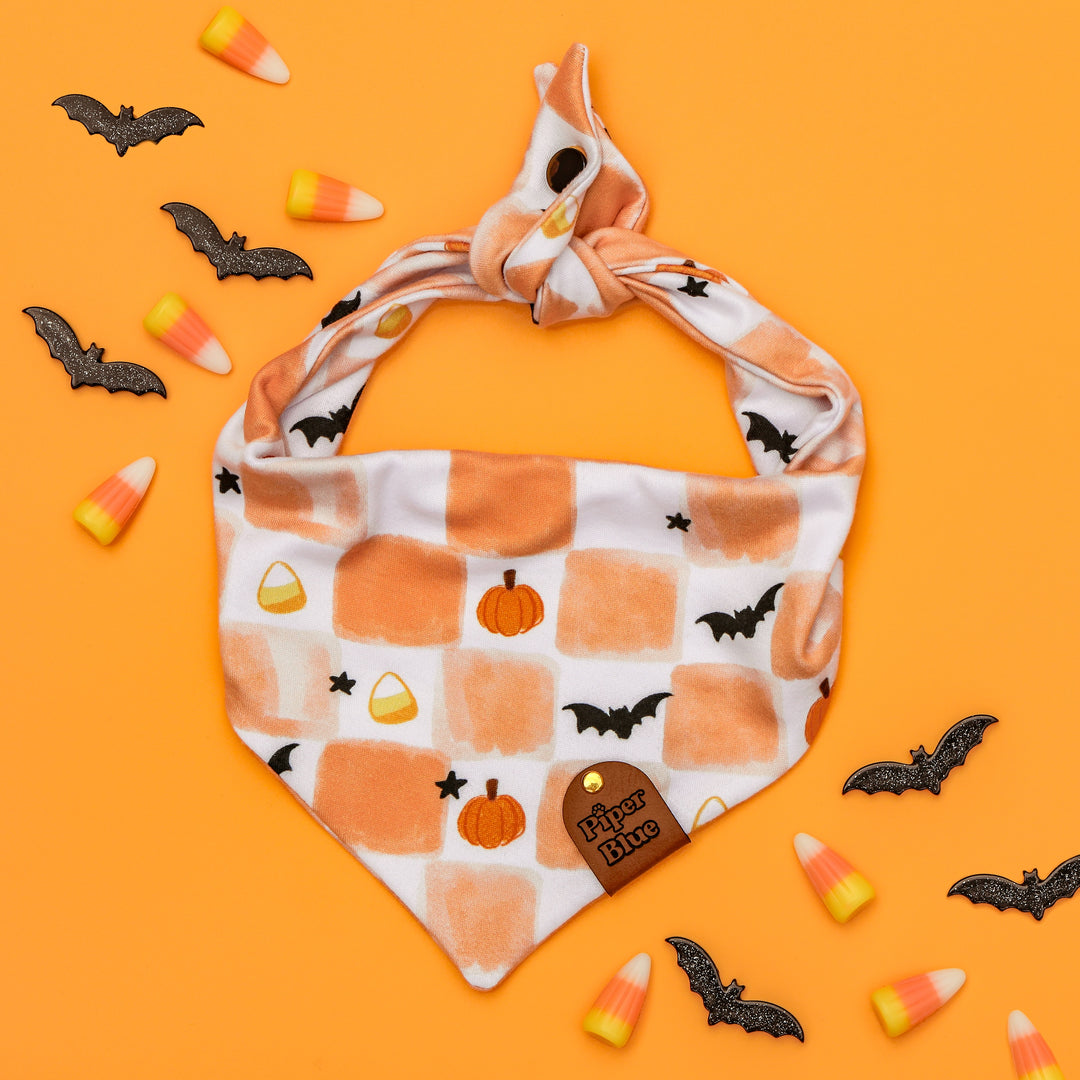 Spooktacular - Orange Checkered Halloween Pet Bandana